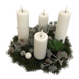 salg af Adventskrans, Hvid - 22*30 cm. - kunstige adventskranse