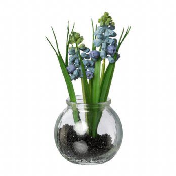 salg af Kunstig blå perlehyacint i glas, H15 cm.