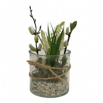 salg af Kunstig gaveide, hvide perlehyacinter - h18 cm. - kunstige blomster