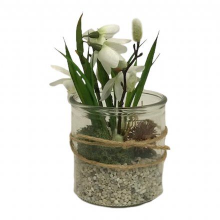 salg af Kunstig gaveide, vintergækker i glas - h20 cm.  - kunstige blomster