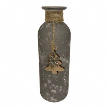 salg af Grå brun glas flaske med pynt - H15 cm.