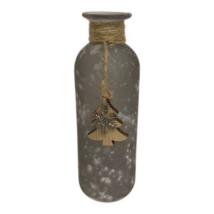 salg af Grå brun glas flaske med pynt - H15 cm.