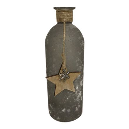 salg af Grå brun glas flaske med pynt, H20 cm.