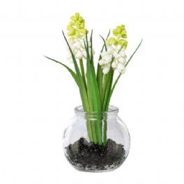 salg af Hvid perlehyasint i glas, H15 cm. - kunstige planter