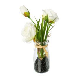 salg af Hvide Roser i glasvase, 20 cm. - kunstige blomster