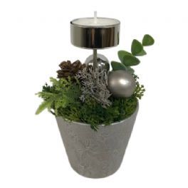 salg af Juledekoration med fyrfad, 12*14 cm. - kunstige juledekorationer