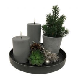 salg af Juledekoration på fad, grå - 27*27 cm. - kunstige juledekorationer