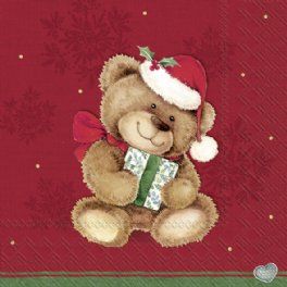 salg af Kaffeservietter, christmas teddy red