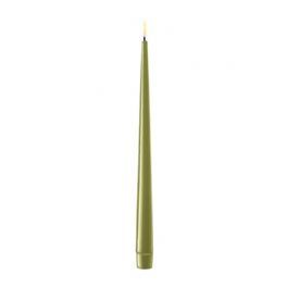 salg af LED kertelys, real flame - 2 stk. olivengrøn lak - 28 cm. - kunstige stearinlys