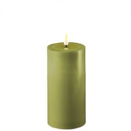 salg af Olivengrøn LED Bloklys 7,5*15 cm. - kunstige stearinlys