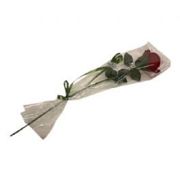 salg af Kunstig mørkerød rose, i cellofan - H65 cm.